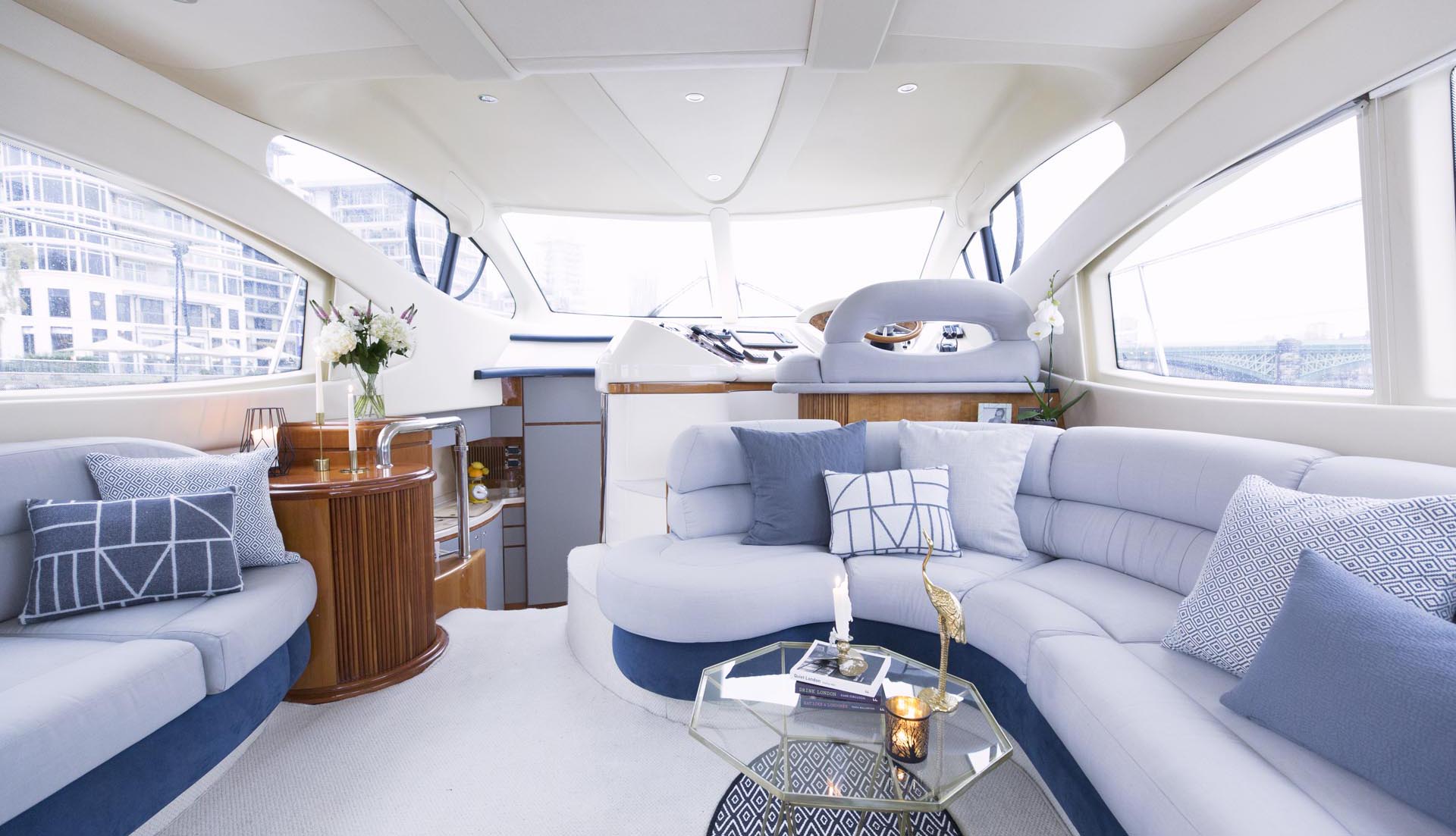 Inside luxury yacht lounge covered onboard Illuminate